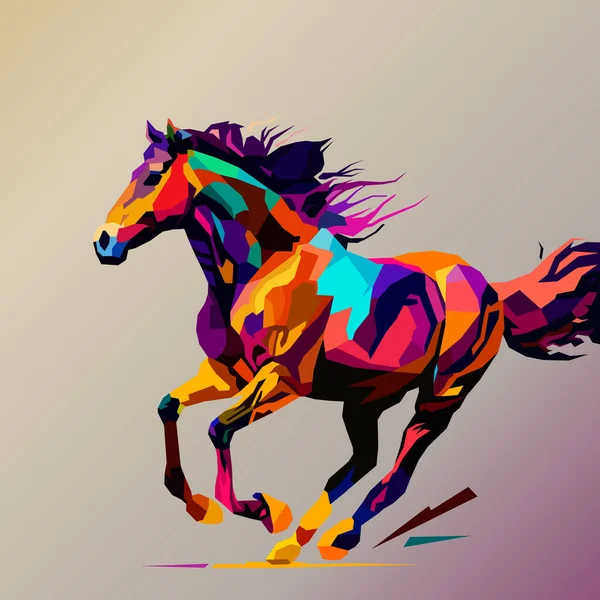 Correndo Cavalo Desenhado Usando Estilo Arte Wpap Pop Art Ilustração — Vetor de Stock