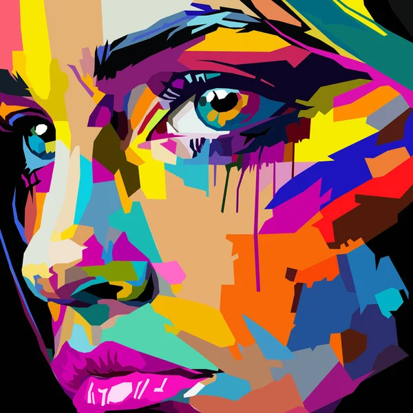 Schönes Gesicht Und Augen Gezeichnet Mit Wpap Kunststil Pop Art — Stockvektor
