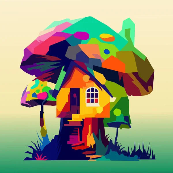 Mushroom House Drawn Using Wpap Art Style Pop Art Vector — Stock Vector