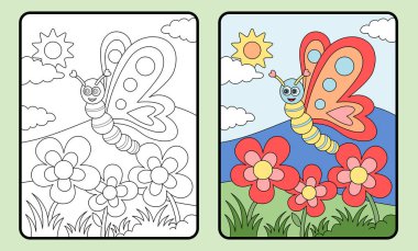 Çocuklar ve ilkokullar için renk öğrenmeyi. Kelebekler ve çiçekler