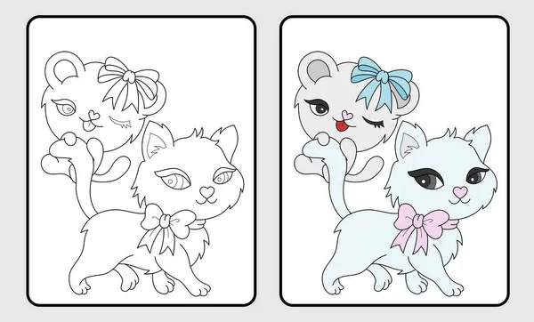 Libro Para Colorear Gato Dibujos Animados Educativo Para Niños Escuela — Vector de stock