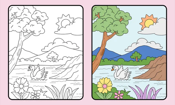 Çocuklar ve ilkokullar için renk öğrenmeyi. Kuğular, göller, dağlar ve diğerleri.