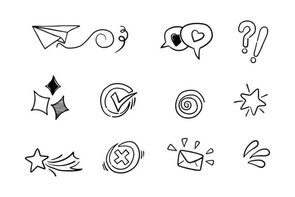 Колекція Каракулів Дизайнерських Цілей Таких Паперові Кораблі Зірки Любов Знаки — стоковий вектор