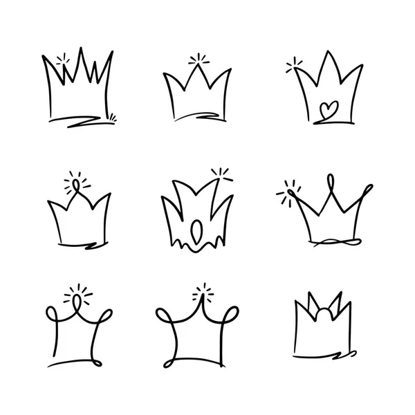 涂鸦王冠 线条艺术国王或王后素描 矢量图解 — 图库矢量图片