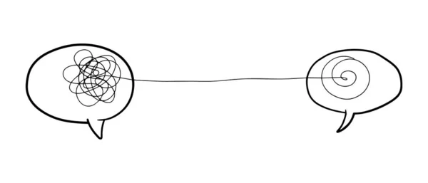 Handen Dras Från Skrynklig Doodle Skiss Med Pratbubblor Abstrakt Klotter — Stock vektor