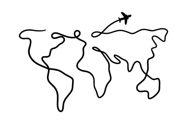 Dünya Haritası Nce Kıtasal Siluet Asgari Çizgi Vektör Illüstrasyonu — Stok Vektör