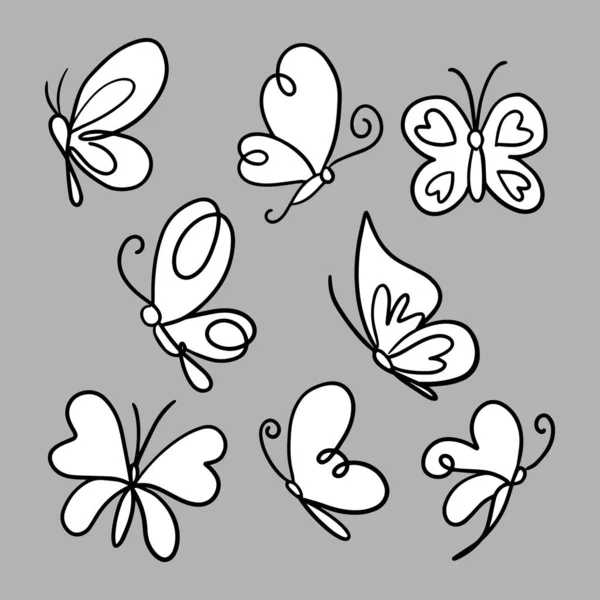 Set Hand Drawn Butterfly Vector Illustration — Stock Vector