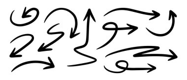 El çizimi ok seti. Doodle vektör çizimi. 10 saniye..