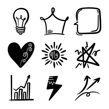 Konsept tasarım için Doodle element vektör kümesi.