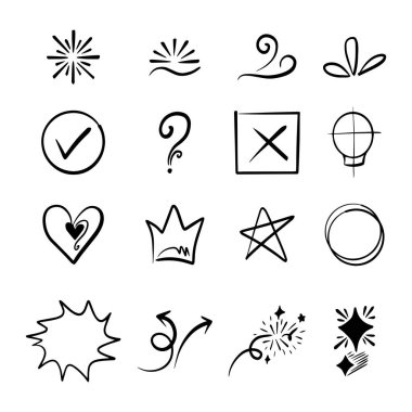 Konsept tasarım için Doodle element vektör kümesi.