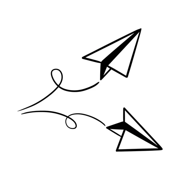 Uppsättning Doodle Papper Plan Ikon Handrita Pappersflygplan Vektor Illustration — Stock vektor