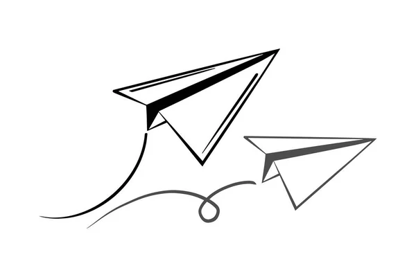 Set Doodle Paper Plane Icon Hand Draw Paper Airplane Vector — Stock Vector