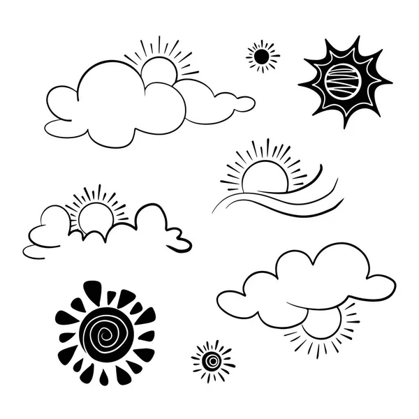 手の落書きの太陽と雲を描いた デザイン要素 ベクターイラスト — ストックベクタ