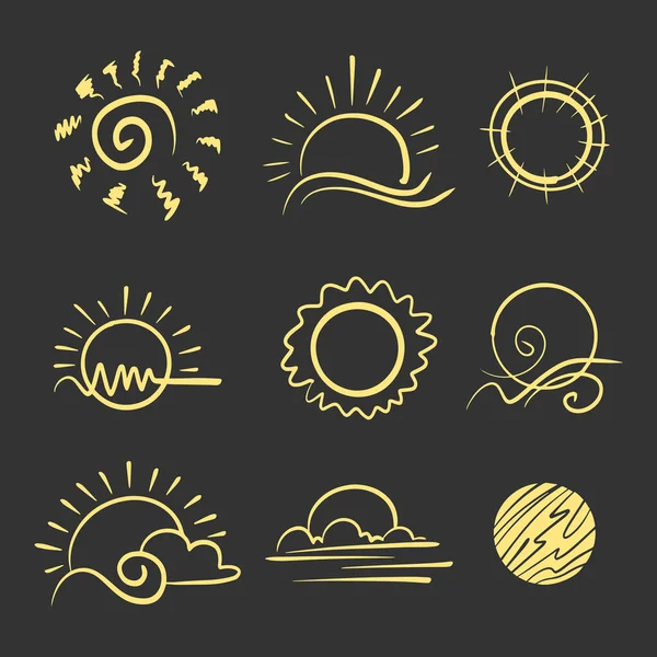 太陽を手で描いた デザイン要素 ベクターイラスト — ストックベクタ