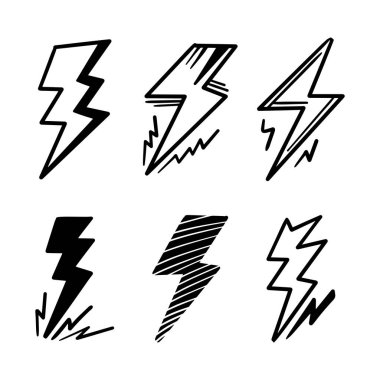 El çizimi vektör karalaması elektrikli yıldırım sembolü çizimi çizimleri. Gök gürültüsü, vektör ilüstrasyonu