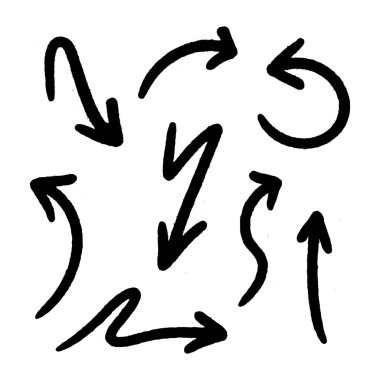 El çizimi ok seti. Doodle vektör çizimi. 10 saniye..