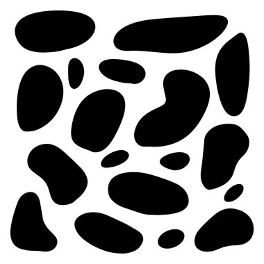 Rastgele organik kabarcıklar, rastgele lekeler, mürekkep lekeleri, leke şekilleri. Splash, nokta çizelgesi. Bir damla sıvı, sıvı. Çakıl taşları, taş siluetler.