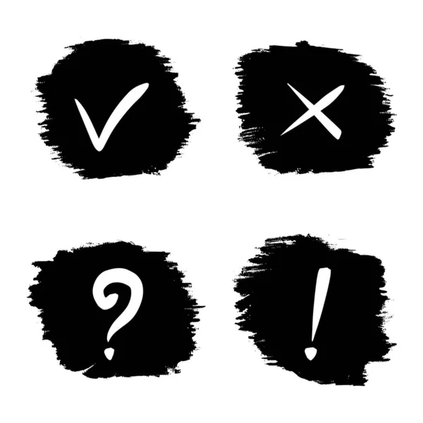 Black Distress Brush Grunge Texture Splash Banner Checklist Cross Question — Stock Vector
