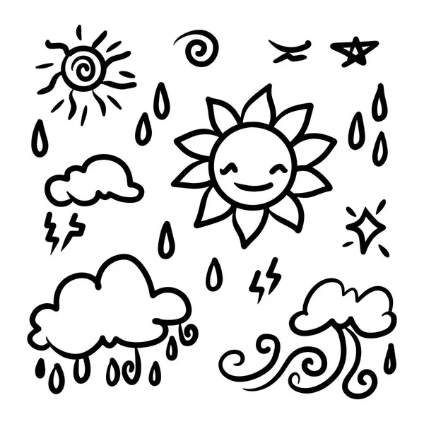 Conjunto Vetorial Elementos Meteorológicos Doodle Para Fins Projeto — Vetor de Stock