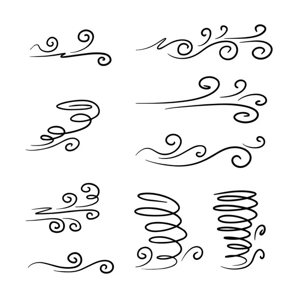 Conjunto Doodle Vento Desenhado Mão Ilustração Vetorial —  Vetores de Stock