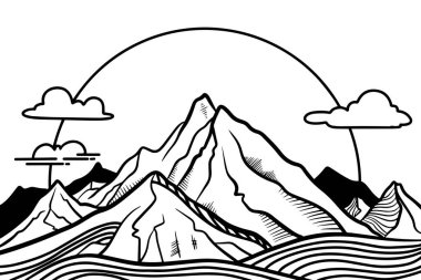 yaratıcı minimalist modern çizgi sanat baskısı. Soyut dağ çağdaş estetik arkaplan manzarası.