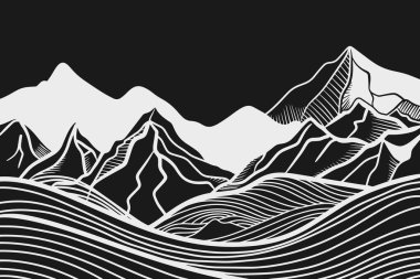 yaratıcı minimalist modern çizgi sanat baskısı. Soyut dağ çağdaş estetik arkaplan manzarası.