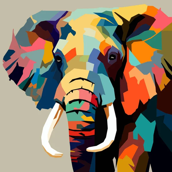 Adult Elephant Drawn Using Wpap Art Style Pop Art Vector — Stock Vector
