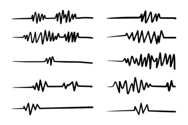 Kalp atışlarının karalama grafikleri, ses sembolleri ve depremler.