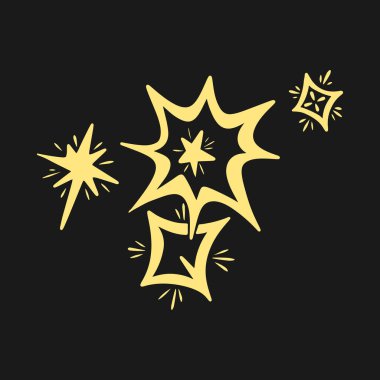 Parlayan yıldızlar, parlayan yıldızlar. Parlak ikon, Temiz Yıldız ikonu. Siyah arka planda izole edilmiş. vektör illüstrasyonu