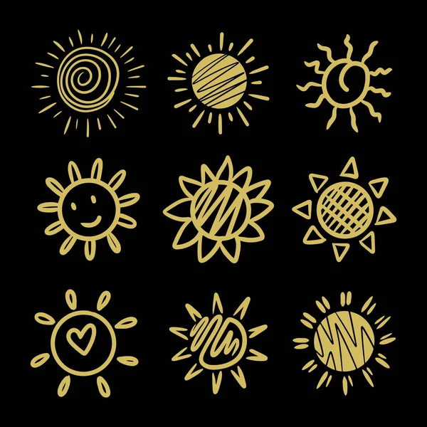 太陽を手で描いた デザイン要素 ベクターイラスト — ストックベクタ