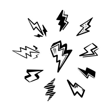 El çizimi vektör karalaması elektrik yıldırımı sembolü çizimi. Gök gürültüsü, vektör çizimi