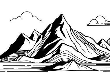 Minimalist modern çizgi sanat baskısı. Soyut dağ çağdaş estetik arkaplan manzarası.