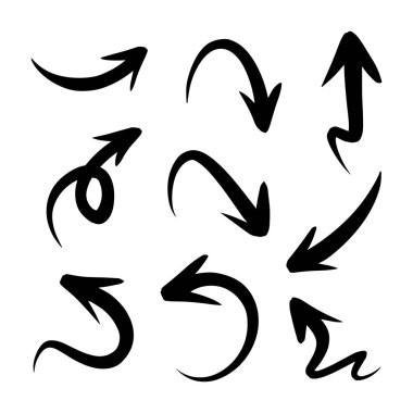 El çizimi ok seti. Doodle vektör çizimi. 10 saniye..