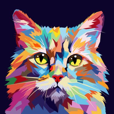 kedi yüzü WPAP sanat tarzı, pop sanatı, vektör illüstrasyonu kullanılarak çizildi.