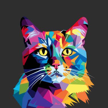 kedi yüzü WPAP sanat tarzı, pop sanatı, vektör illüstrasyonu kullanılarak çizildi.