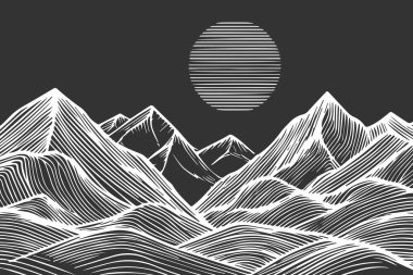 Minimalist modern çizgi sanat baskısı. Soyut dağ çağdaş estetik arkaplan manzarası.