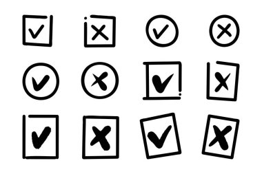 Kene ve çapraz işaretler. İşaretle Tamam ve X simgeleri.