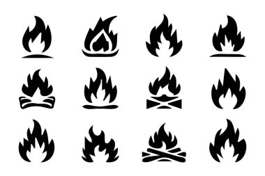 Ateş görüntüsü, alev ikonu. Beyaz arkaplanda siyah simge izole edildi.