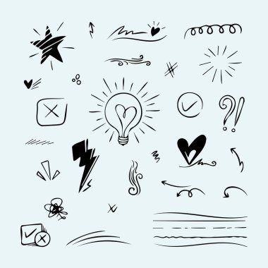 Konsept tasarım için Doodle element vektör kümesi.