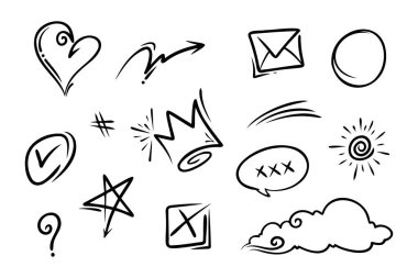 Konsept tasarım için Doodle element vektör kümesi.