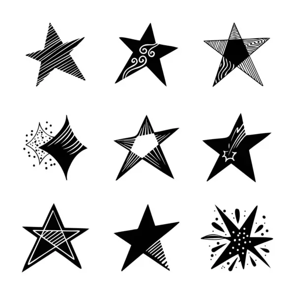 Conjunto Rabiscos Starburst Estrela Desenhada Mão — Vetor de Stock