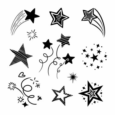 Starburst doodle set. Hand drawn star.