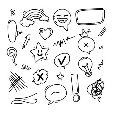 Konsept tasarım için Doodle ögesi seti.