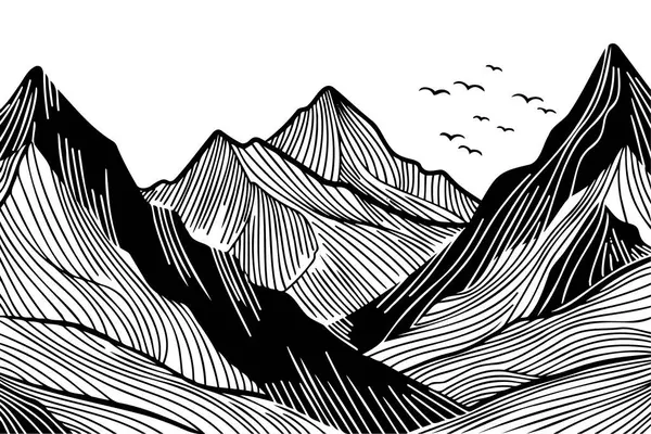 Minimalist modern çizgi sanat baskısı. Soyut dağ çağdaş estetik arkaplan manzarası.