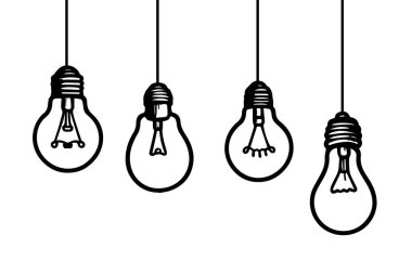 Ampul çizimi, beyaz arkaplanda fikir sembolü.