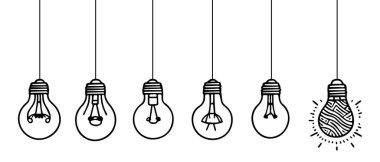 doodle of light bulb illustration, idea symbol on white background. clipart