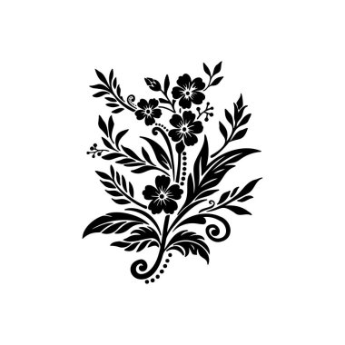 Black floral design featuring intricate leaves and flowers, ideal for artistic inspiration or decoration clipart