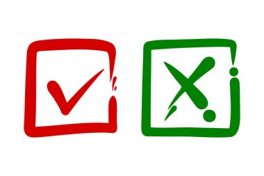 Kene ve çapraz işaretler. İşaretle Tamam ve X simgeleri.