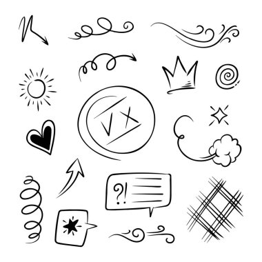 Konsept tasarım için Doodle ögesi seti.