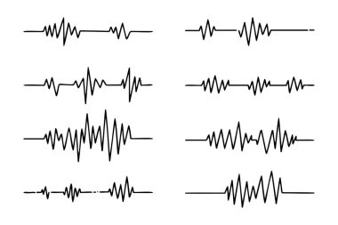 Kalp atışlarının karalama grafikleri, ses sembolleri ve depremler.